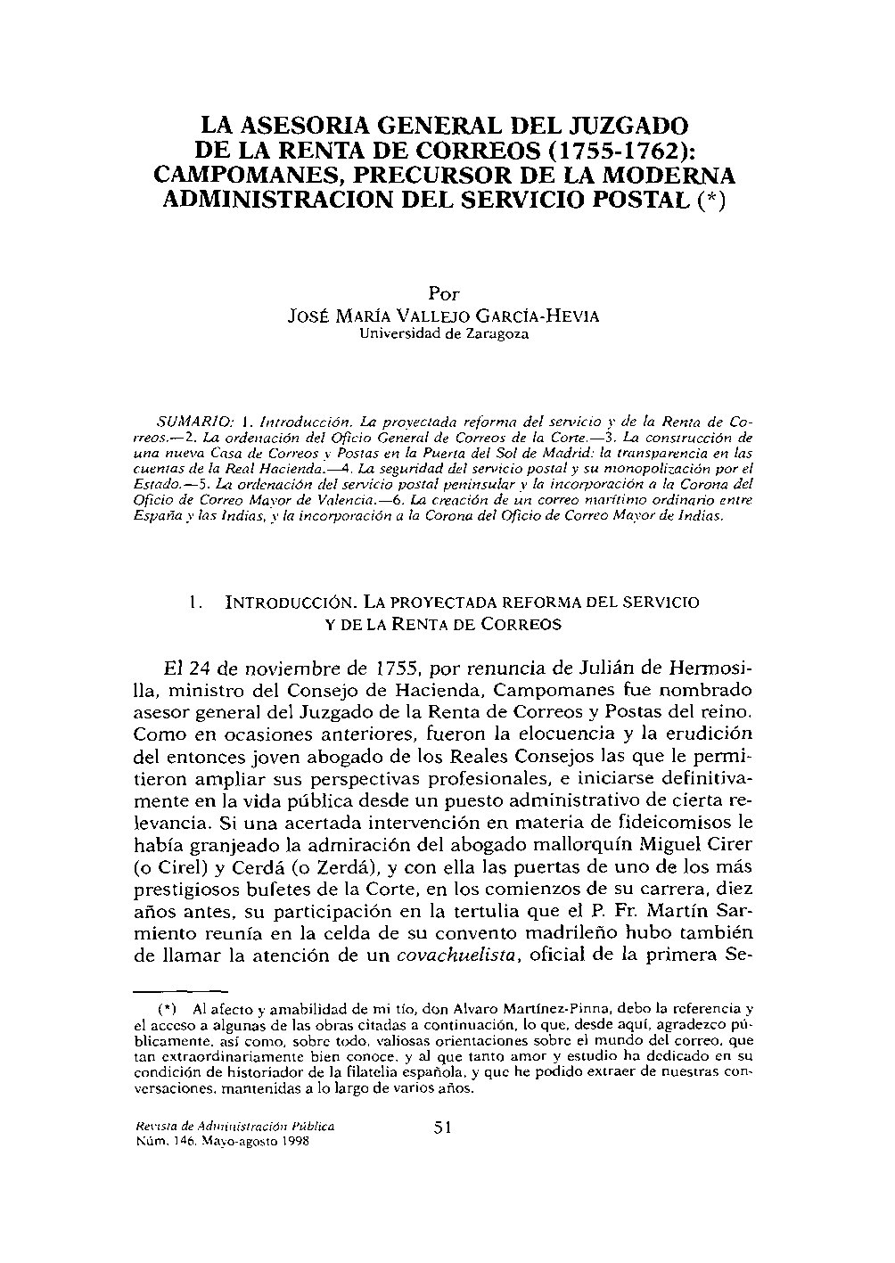 Vallejo. Campomanes y Correos