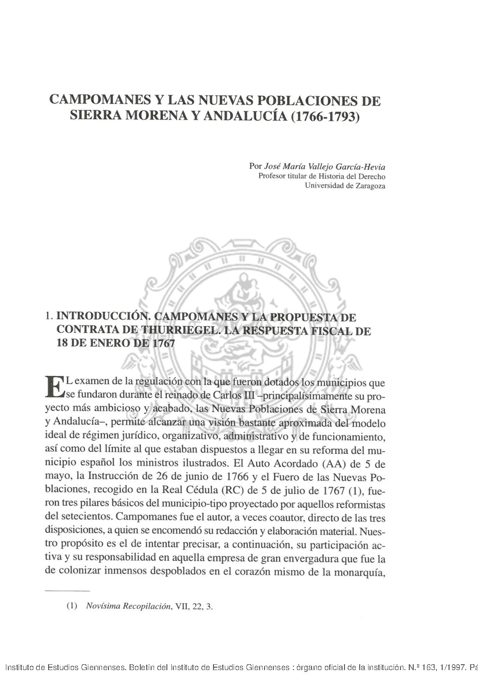 Vallejo. Campomanes y las Nuevas Poblaciones