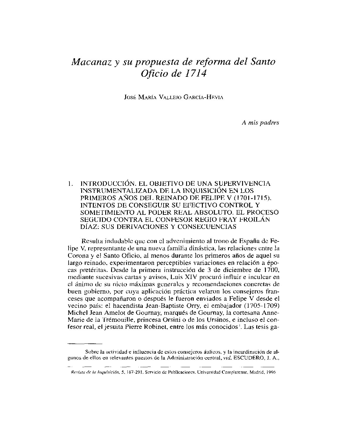 Vallejo. Macanaz y el Santo Oficio